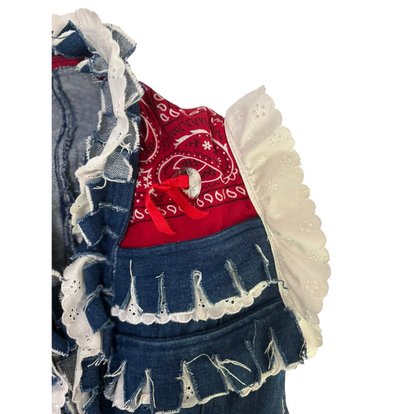 Vintage Wrangler Concho Bandana Fringe Denim Vest 14 Girls Patriotic Rodeo - Picture 5 of 11